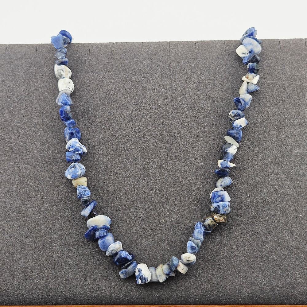 Multitone Blue Stone Chip Beaded Necklace Hippie Bohemian Ocean Coastal Fairy